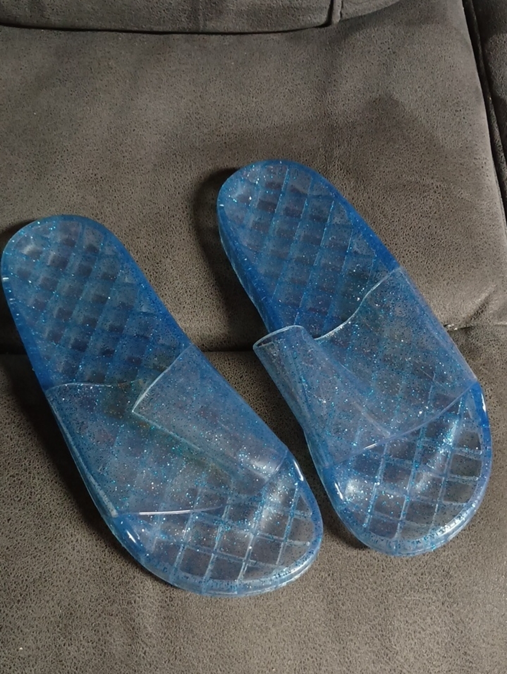 Retro Blue Glitter Jelly Slide Sandals – Size Large L